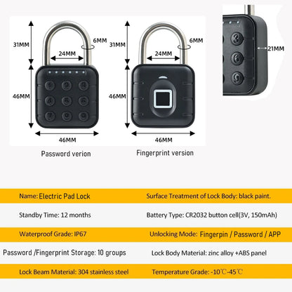 Electronic Lock Bluetooth Fingerprint Padlock Digital Luggage Lock Tuya APP